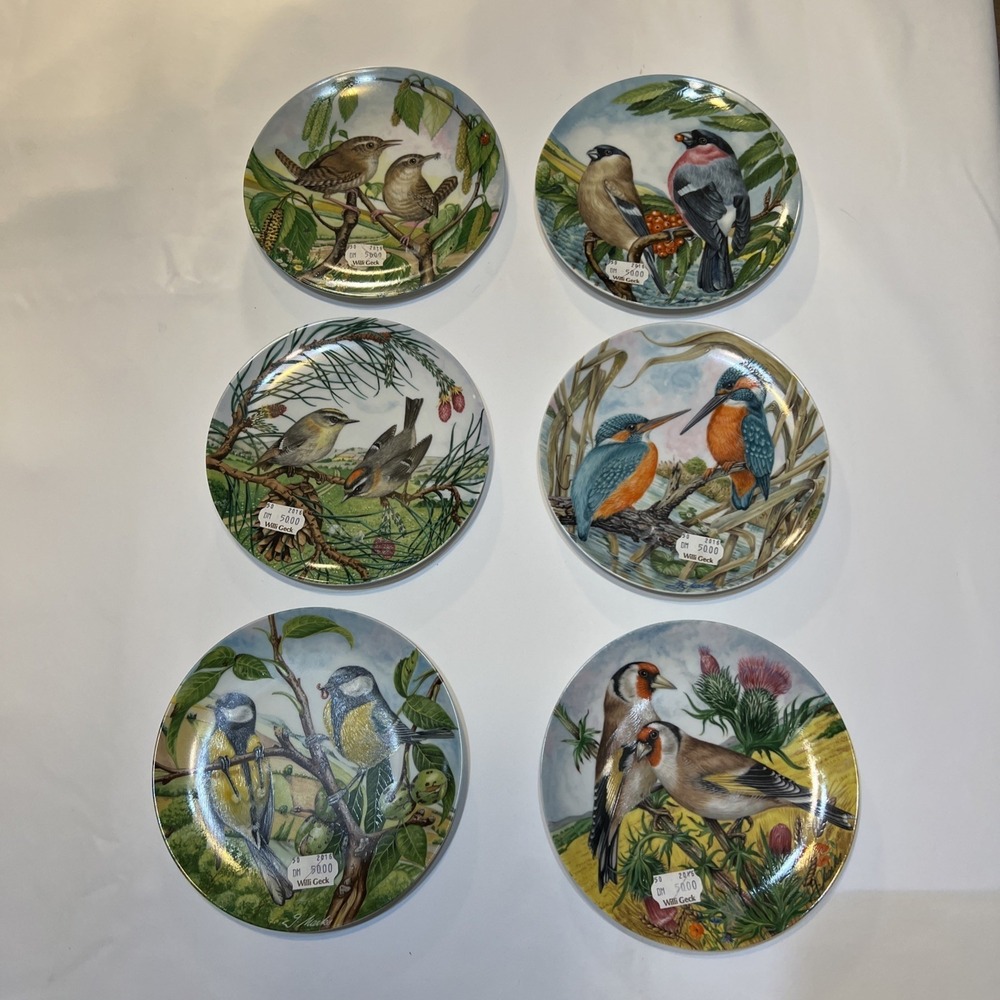 Goebel W Germany Vintage Porcelain Hand Painted Signed G Marks Birds Set Of 6